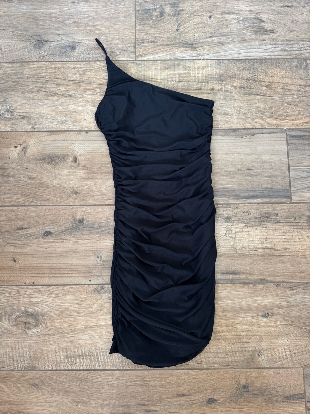 Princess Polly One-Shoulder Ruched Black Mini Dress